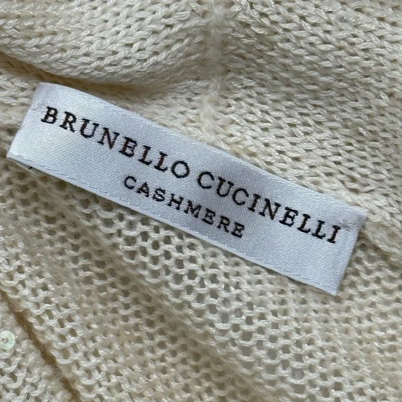 $2.2k Brunello Cucinelli Cream silk Sequin knit cardigan Italy lightweight shawl